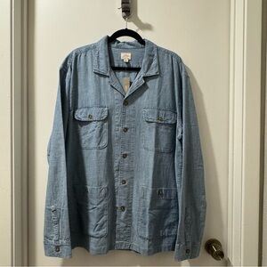 Chambray four-pocket camp-collar overshirt